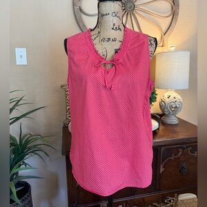Lands’end Sleeveless Hot Pink Tie-Neck Polka Dot Top